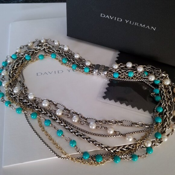 SOLD - DAVID YURMAN *RARE* 18K Gold Turquoise Pearl Necklace - Pristine! $2150 - Picture 10 of 13